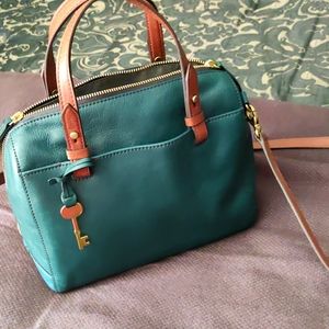 Fossil Leather Rachel Satchel in India Blue